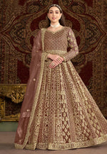 Load image into Gallery viewer, Brown Net Embroidered Anarkali Suit
