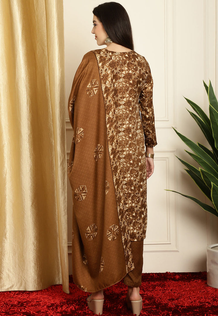 Brown Pashmina Pakistani Suit