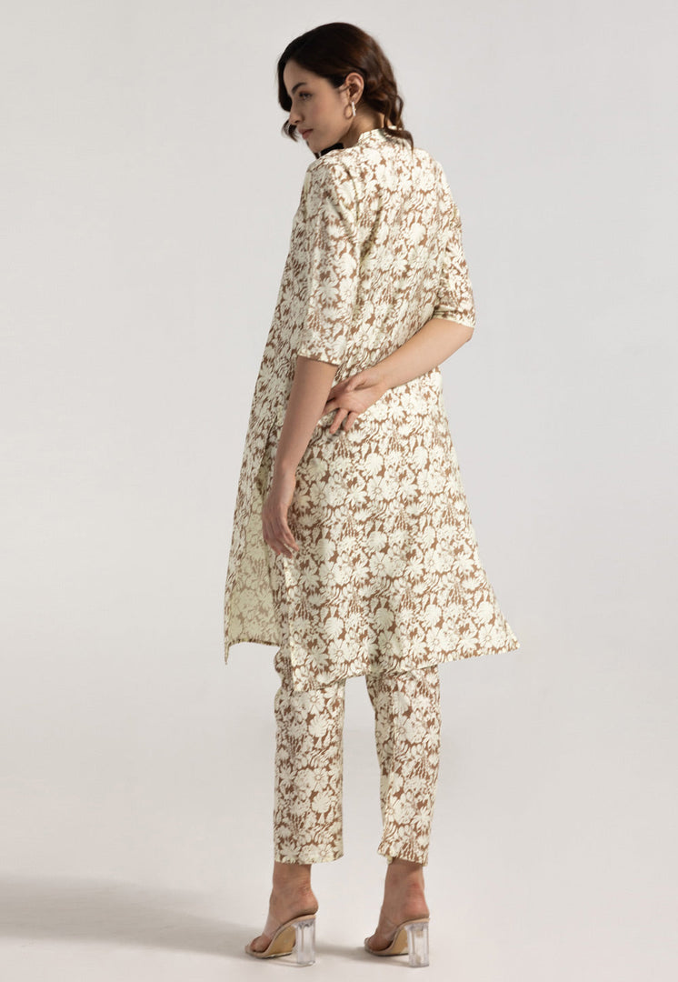 Brown Rayon Printed Co-Ords Set