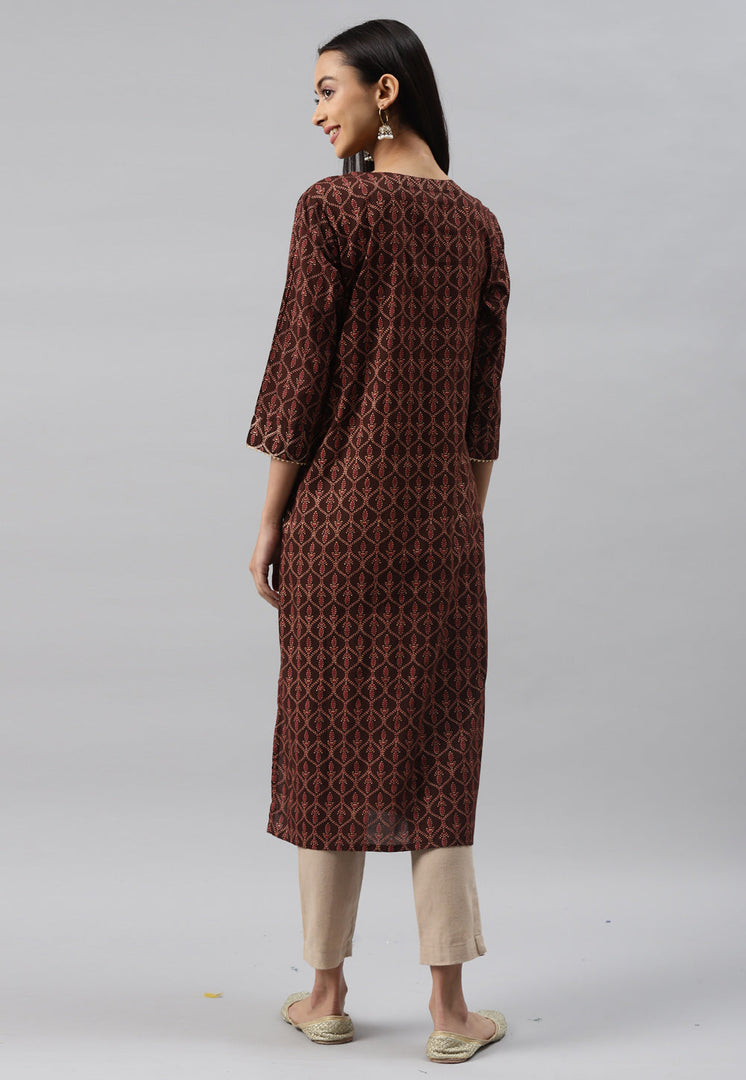 Brown Rayon Printed Kurti