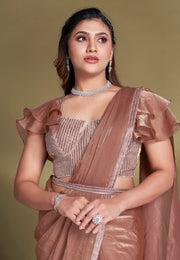 Brown Satin Silk Designer Saree