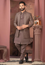 Load image into Gallery viewer, Brown Silk Jacket Style Sherwani
