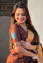 Load image into Gallery viewer, Brown Silk Paithani Saree