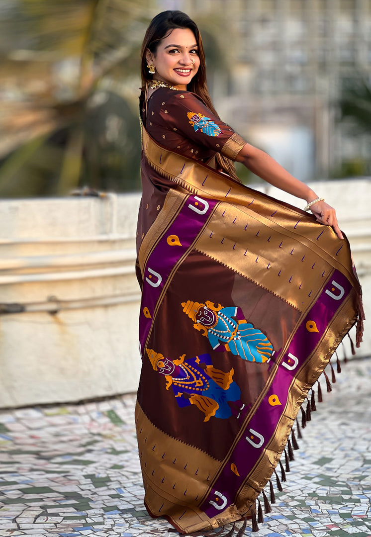 Brown Silk Paithani Saree