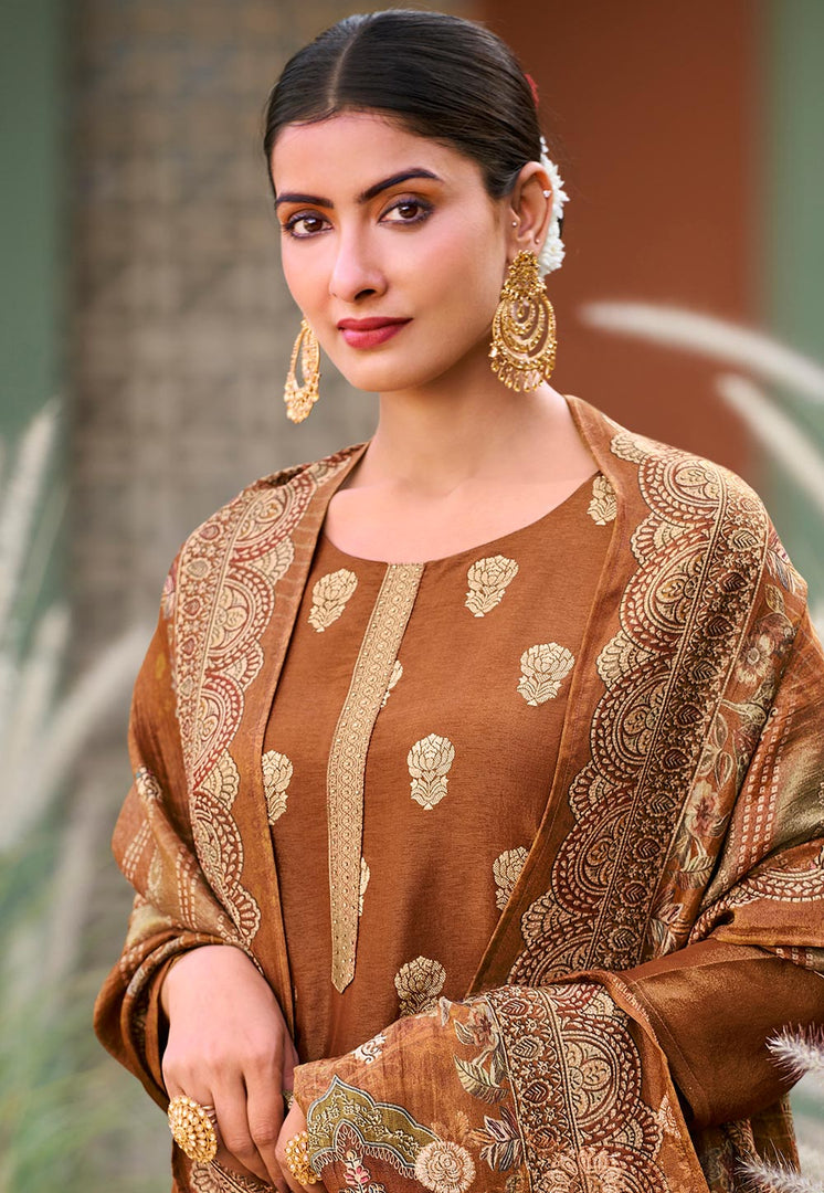 Brown Silk Pakistani Suit