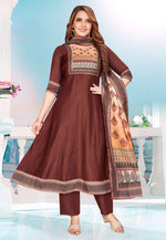 Load image into Gallery viewer, Brown Silk Readymade Anarkali Suit
