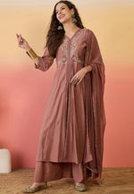 Load image into Gallery viewer, Brown Silk Readymade Palazzo Suit
