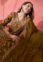 Load image into Gallery viewer, Brown Silk Readymade Palazzo Suit
