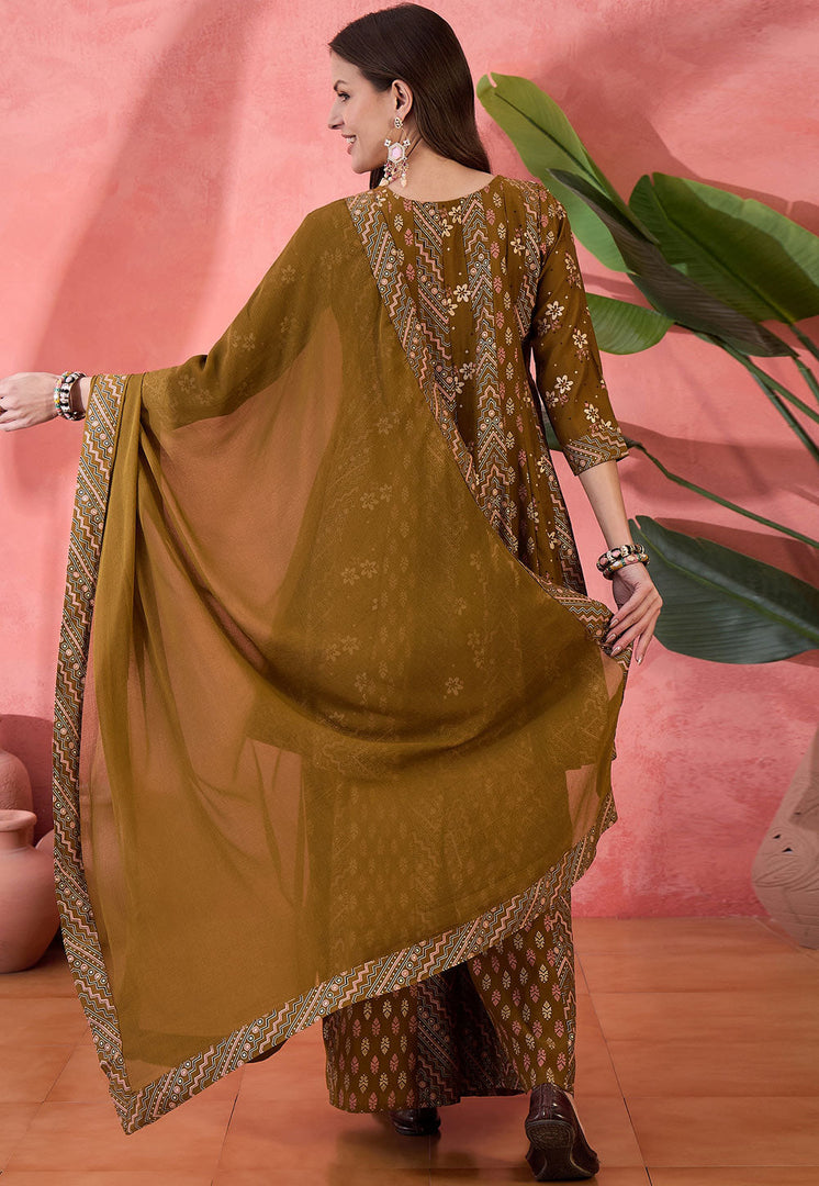 Brown Silk Readymade Palazzo Suit