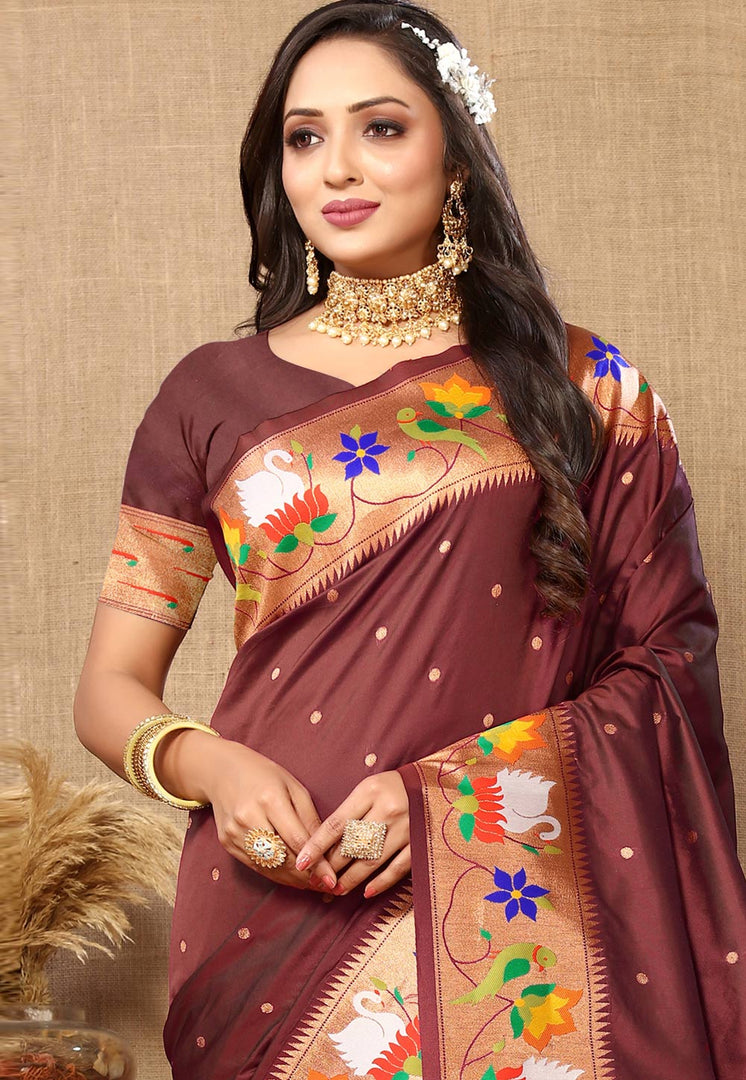 Brown Silk Saree With Blouse