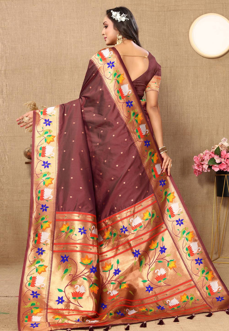 Brown Silk Saree With Blouse