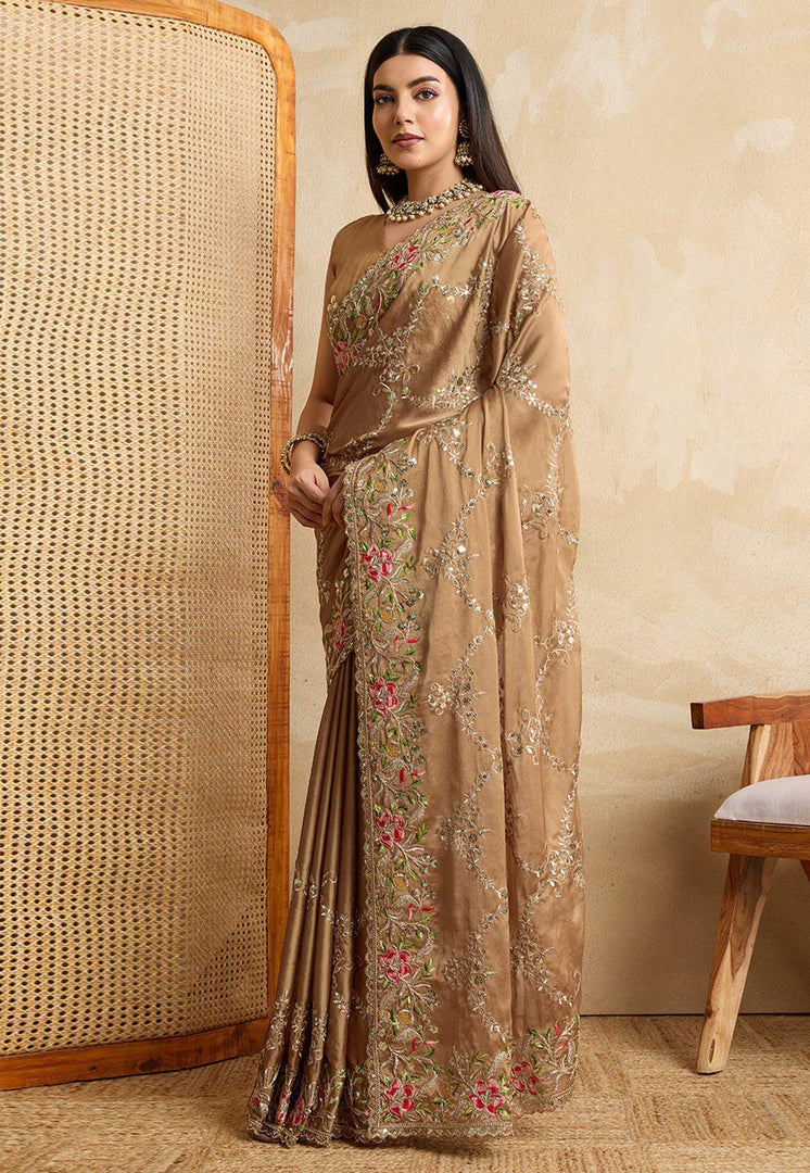 Brown Silk Saree With Blouse