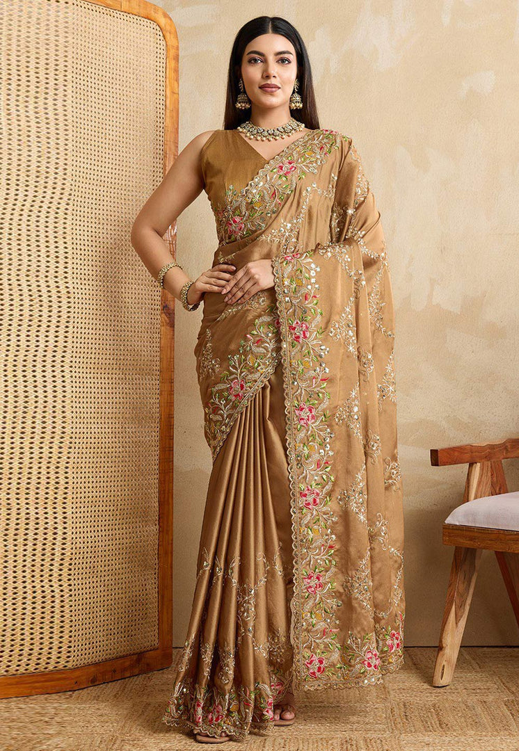 Brown Silk Saree With Blouse