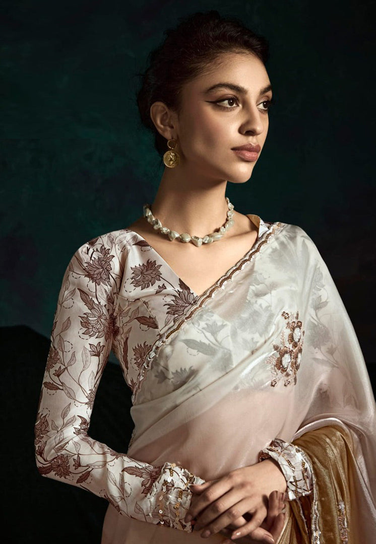 Brown Tissue Half N Half Saree
