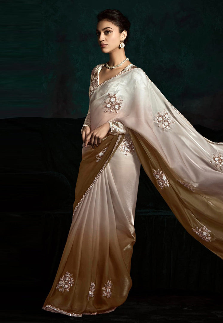 Brown Tissue Half N Half Saree