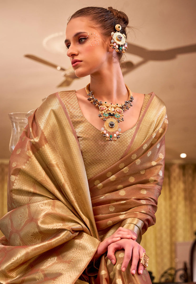 Brown Tissue Silk Saree With Blouse