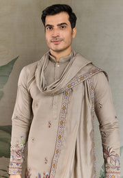 Brown Viscose Kurta Pajama With Stole
