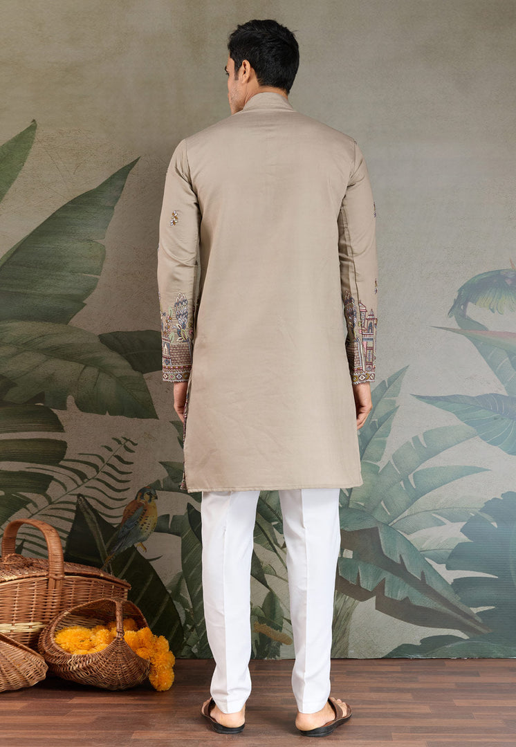 Brown Viscose Kurta Pajama With Stole