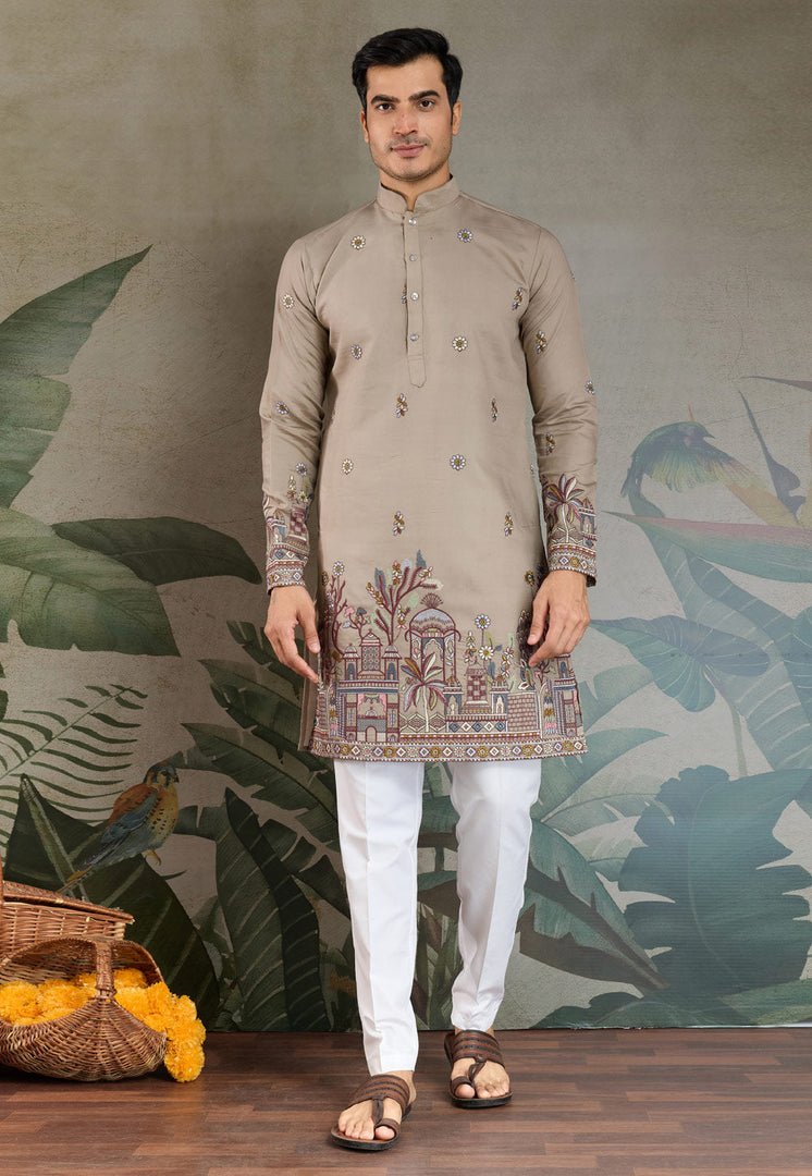 Brown Viscose Kurta Pajama With Stole