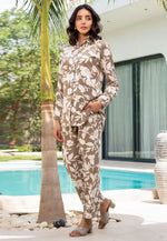 Load image into Gallery viewer, Brown Viscose Rayon Printed Co-Ords Set
