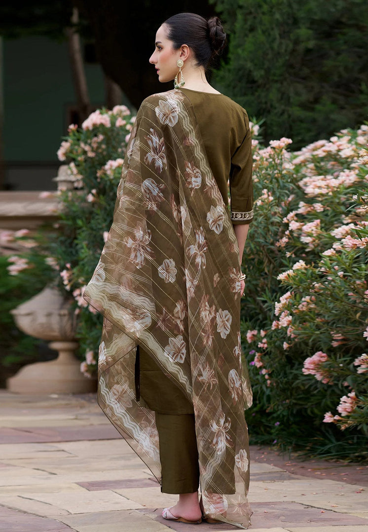 Brown Viscose Rayon Readymade Pant Style Suit