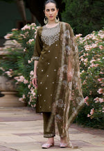 Load image into Gallery viewer, Brown Viscose Rayon Readymade Pant Style Suit

