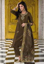 Load image into Gallery viewer, Brown Viscose Readymade Pakistani Suit
