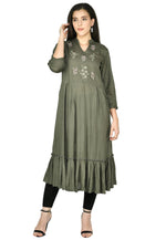 Load image into Gallery viewer, Camo Green Cotton Rayon Long Tunic

