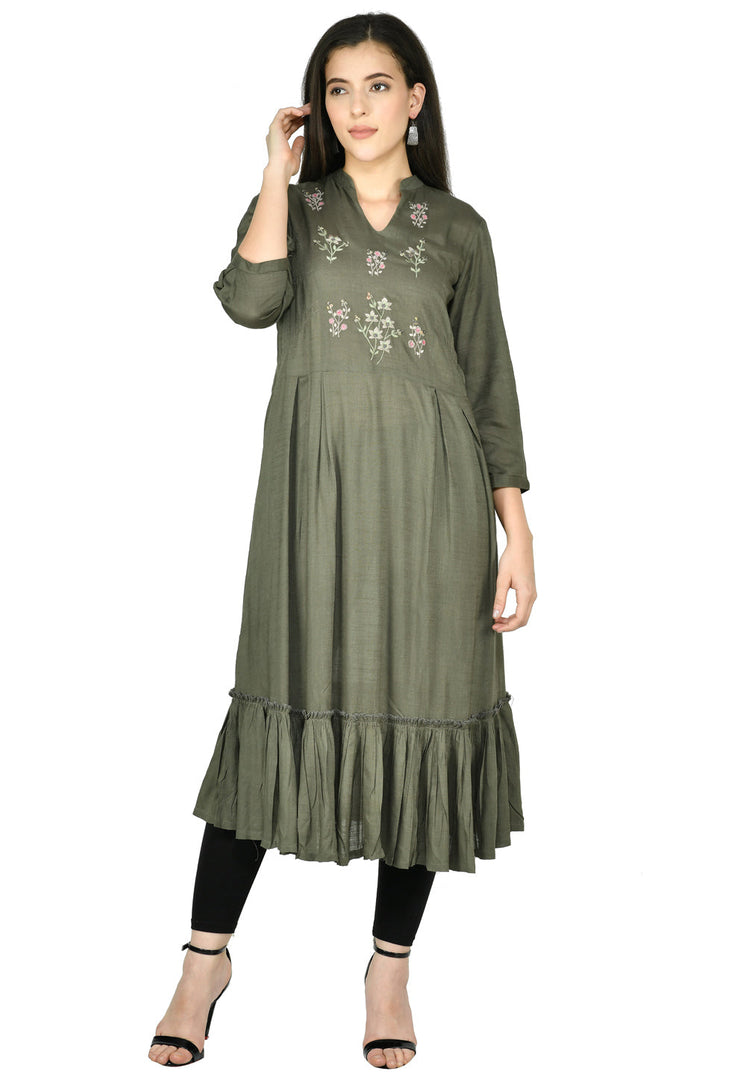 Camo Green Cotton Rayon Long Tunic