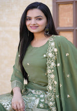 Load image into Gallery viewer, Camo Green Faux Georgette Readymade Palazzo Suit
