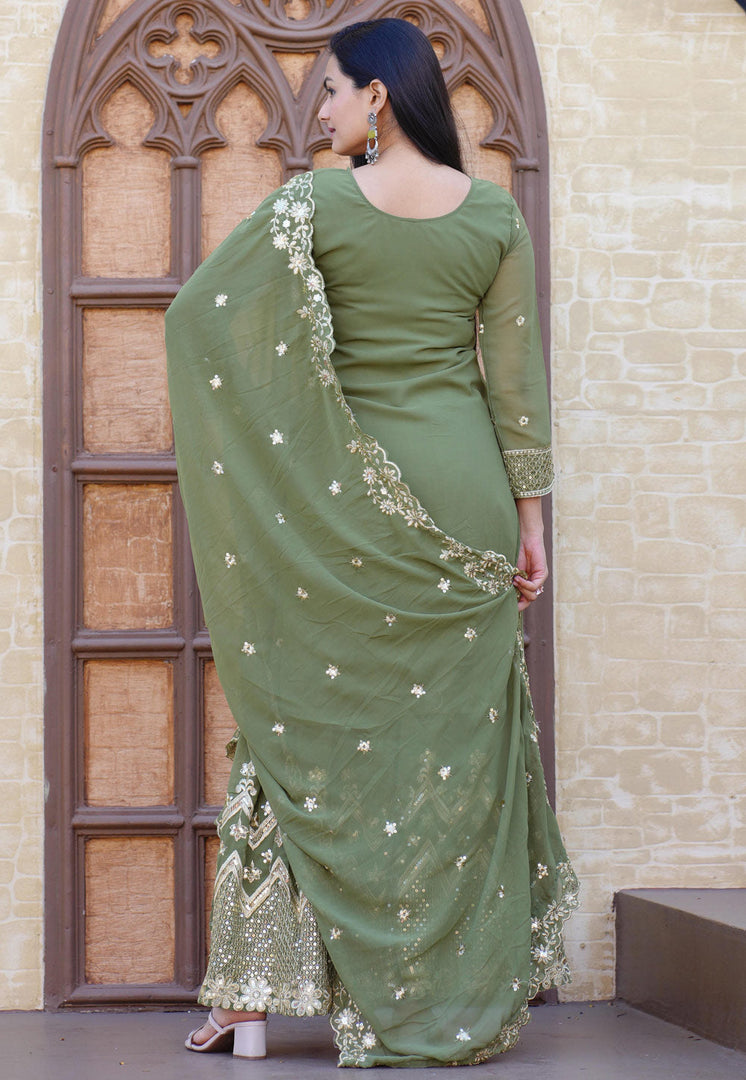 Camo Green Faux Georgette Readymade Palazzo Suit