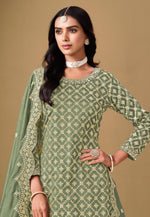 Load image into Gallery viewer, Camo Green Jacquard Long Choli Lehenga
