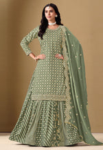 Load image into Gallery viewer, Camo Green Jacquard Long Choli Lehenga
