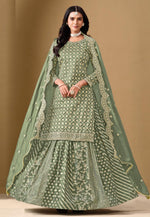 Load image into Gallery viewer, Camo Green Jacquard Long Choli Lehenga
