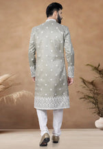 Load image into Gallery viewer, Camo Green Silk Indo Western Suit

