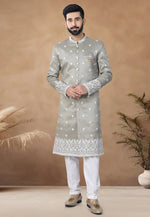 Load image into Gallery viewer, Camo Green Silk Indo Western Suit
