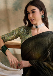 Camo Green Silk Saree With Blouse