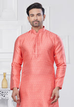 Load image into Gallery viewer, Coral Pink Jacquard Silk Pathani Suit
