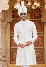Load image into Gallery viewer, Cream Art Silk Achkan Style Sherwani
