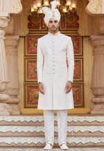 Load image into Gallery viewer, Cream Art Silk Achkan Style Sherwani
