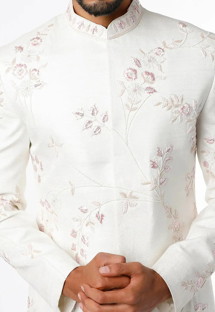 Cream Art Silk Indo Western Sherwani