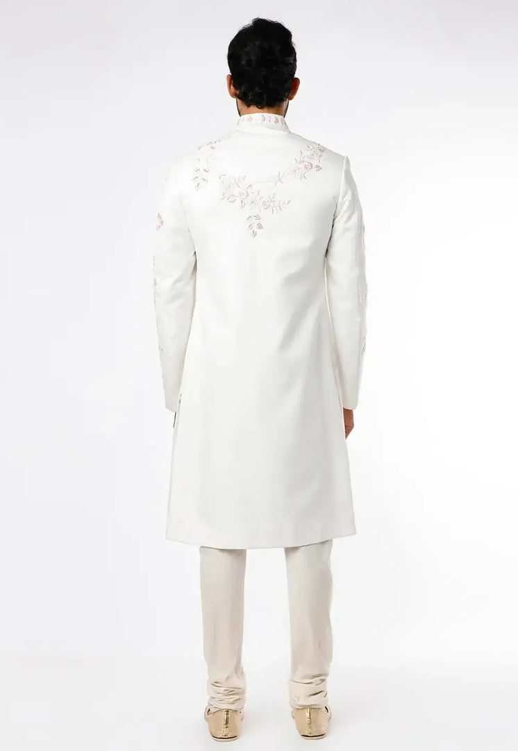 Cream Art Silk Indo Western Sherwani