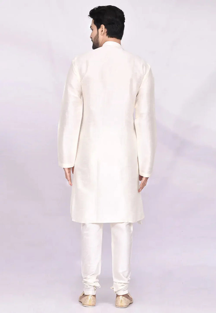 Cream Art Silk Indo Western Suit