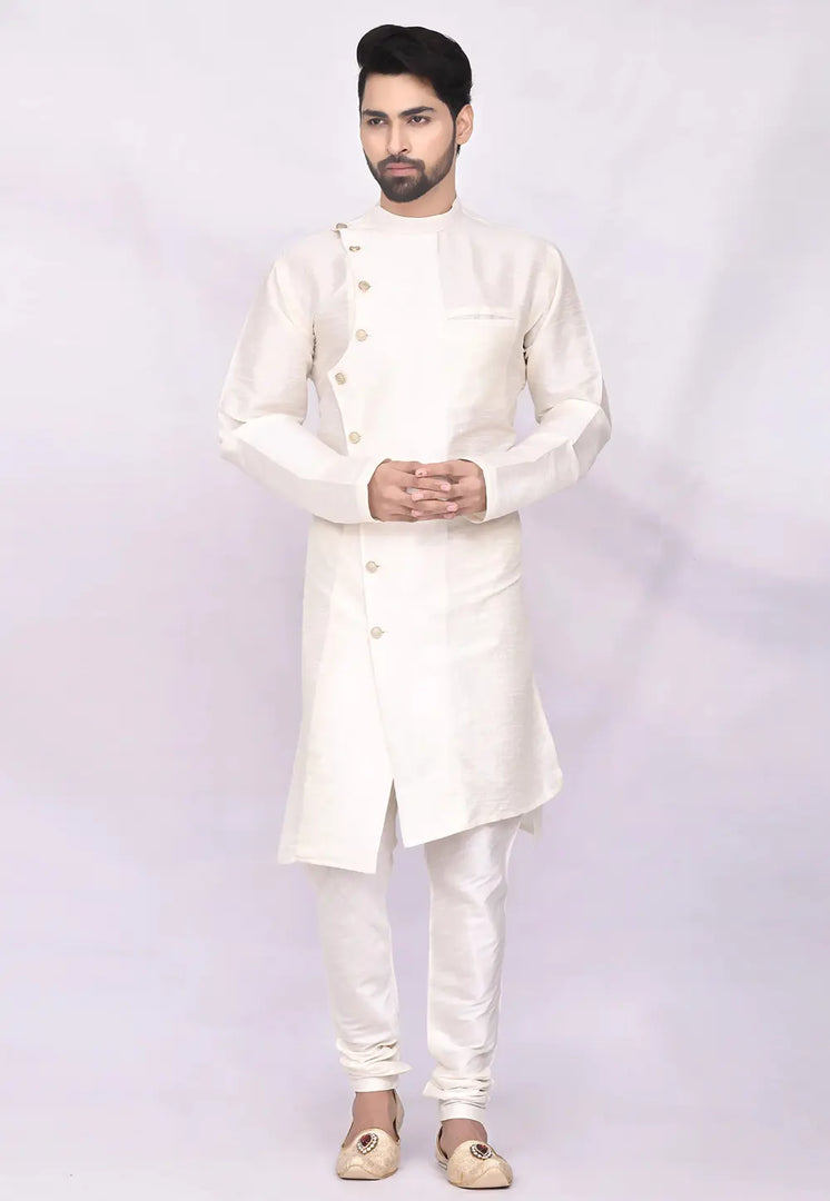 Cream Art Silk Indo Western Suit