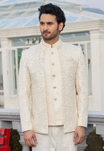 Load image into Gallery viewer, Cream Art Silk Jodhpuri Suit
