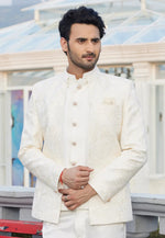 Load image into Gallery viewer, Cream Art Silk Jodhpuri Suit
