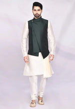 Load image into Gallery viewer, Cream Art Silk Kurta Pajama With Jacket
