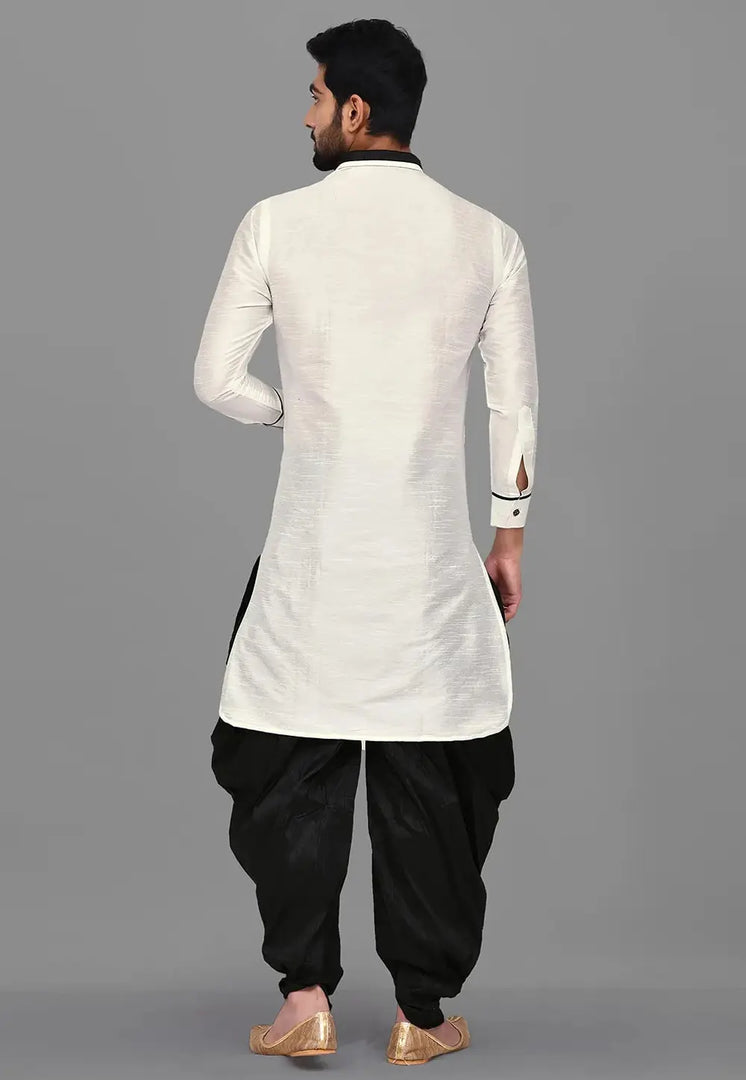 Cream Art Silk Pathani Suit