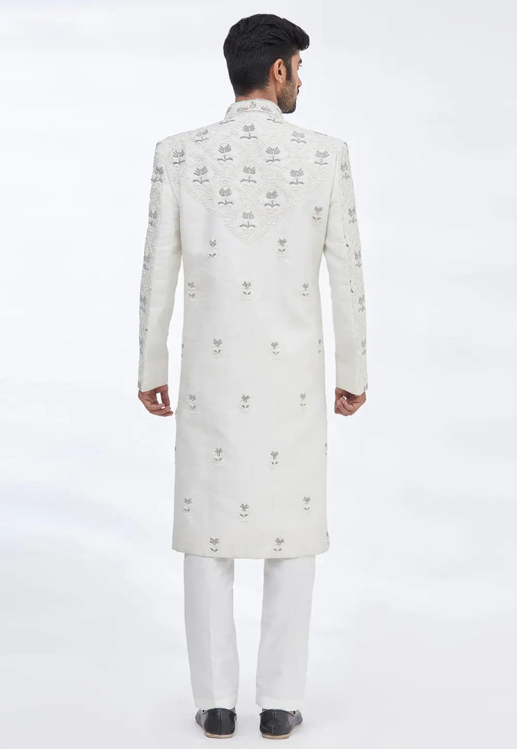 Cream Art Silk Sherwani