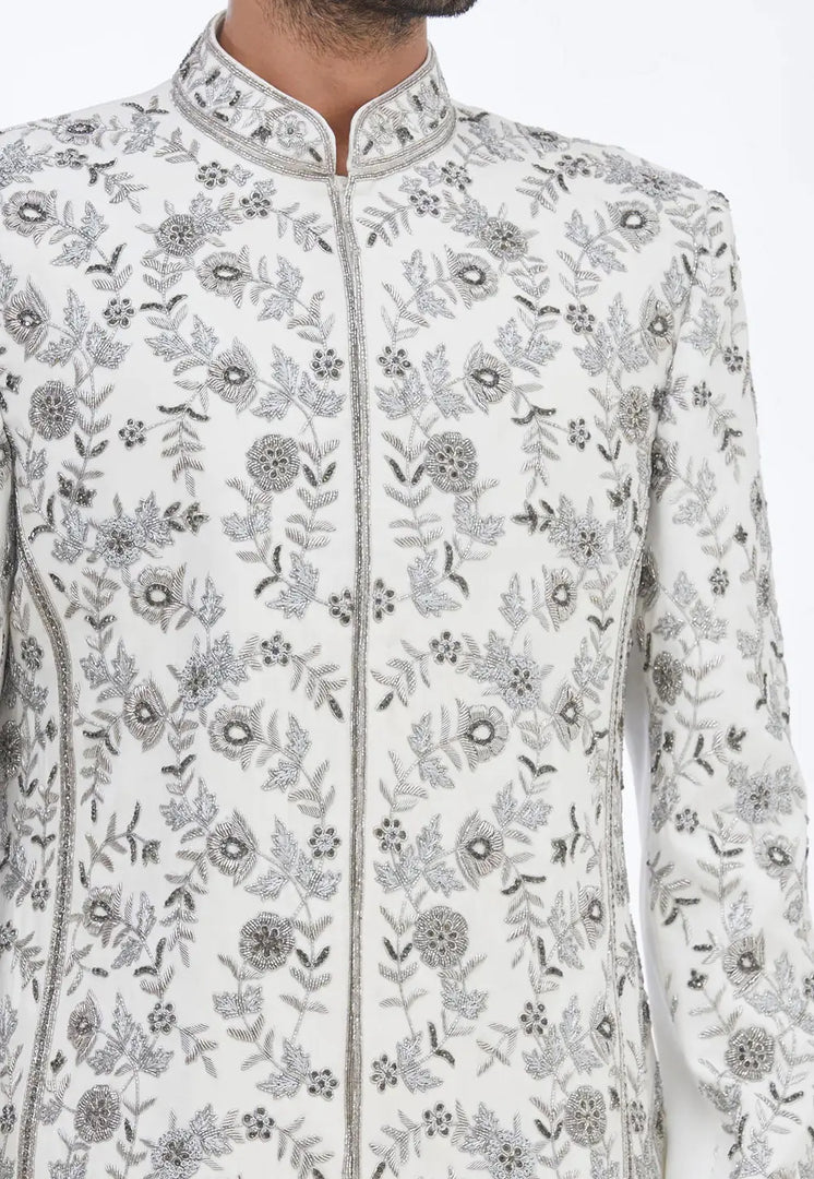 Cream Art Silk Sherwani